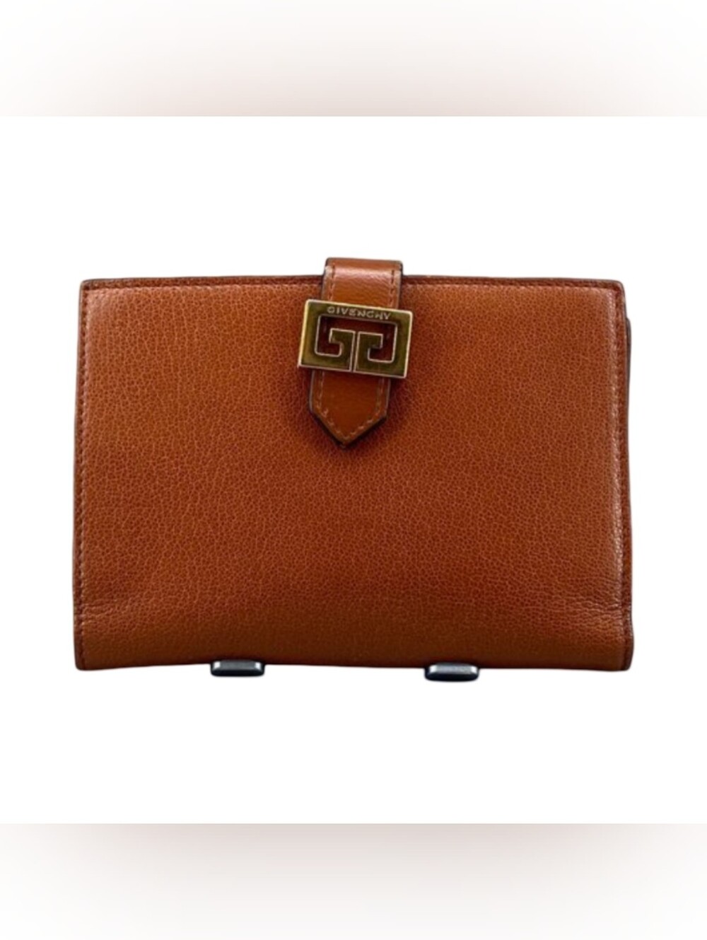 Givenchy 4G Compact Bifold Wallet Cognac Calfskin Vintage Purse Hollywood Classy